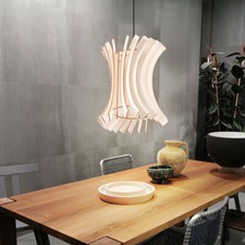 Lampada Wood Lampada a Sospensione Lamellenstil Curvo Natura 1x E27 H 107 CM