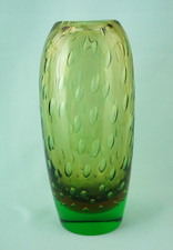 Vaso vetro soffiato verde pulegoso Murano Venezia Art Deco attrib. Flavio Poli