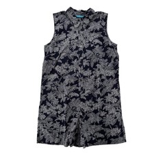 Tori Richard Cyrus Romper  Womens Navy Large Floral Sleeveless Hawaii Cotton NWT