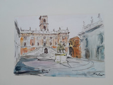 aquarelle ancienne Rome place