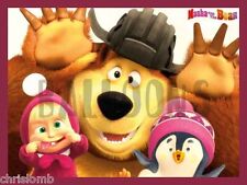 Cialda  MASHA E L'ORSO Decorazione Torta Ostia o Zucchero Personalizzata pingu