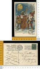 V3579] BUON ANNO NUOVO - SCENA GNOMI ELFI CON VIOLINO E LUNA OSSERVA - RILIEVO