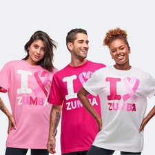 T-shirt unisex Zumba I Love Zumba rosa ~ festa in rosa - taglia 1 adatta alla maggior parte! Nuovo!
