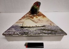 Scatola antica maiolica ceramica decoro MARINA BRAGOZZO BARCA VENETO ADRIATICO