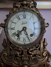 OROLOGIO A PENDOLO DA CAMINO TAVOLO IN BRONZO-OTTONE DORATO WALT SVIZZERA 