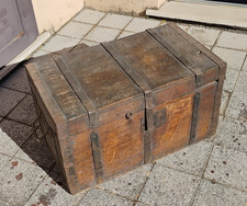 ANTICA CASSA BAULE  MILITARE DA VIAGGIO IN LEGNO E METALLO PRIMI 900