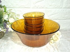  VINTAGE ANNI 70 SET DURALEX INSALATA MACEDONIA VETRO GIALLO AMBRA 