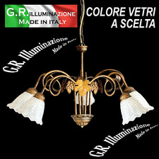 LAMPADARIO IN FERRO BATTUTO 5 L BRUNITO E ORO SOSPENSIONE SALA DA PRANZO Autunno