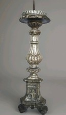 Antico Candeliere Epoca 1700 Candelabro In Argento A Mecca In Legno Scolpito