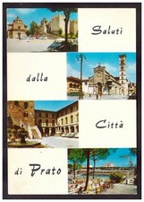 Cartolina Saluti dalla Città di Prato Vedutine Animata Auto II39