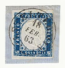 1863 Regno - Frammento con 15 c. tipo Sardegna con annullo di Casteltermini