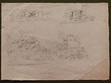 DISEGNO BOZZETTO DRAWING 1800 MATITA SU CARTA PAESAGGIO "ANCHIANO"