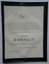 JULES MARIE BONPAIN Vandercolme FAIRE PART Vanhove BOULY LESDAIN Dunkerque 1886