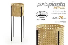 VASO PORTA PIANTA TONDO METALLO VIMINI ALZATA FIORI DESIGN PIANTANA NERO 70*24cm