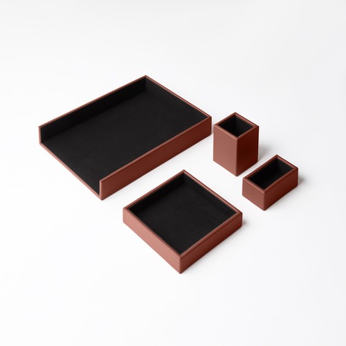 Set scrivania pelle marrone - set,