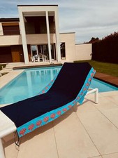 Elegante telo mare copriletto sdraio con bordo ricamato in spugna 195x95