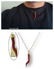 Collana argento 925 uomo e PL in oro 18kt catenina con Ciondolo Corno di Corallo