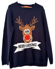 PRIMARK.  MAGLIONE BLU NAVY MAGLIA RUDOLPH BUON NATALE.  TAGLIA 2XL