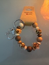 Portachiavi Artigianale Perle Silicone Animalier Marrone Beige Fatto A Mano