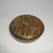 Scatola Con Coperchio A Fiori Rotonda In Ottone Circa 3,5 X 10 Cm