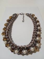 Collana colore oro e marrone con perle e cristallini donna