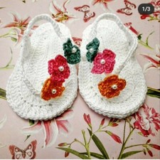 Scarpette Sandalini Infradito Neonata Uncinetto taglie 0-3, 3-6, 6-9 mesi 