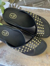 ASH Vegas Black Leather Studded Crisscross Slides EU 37 / Size 6.5