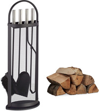 Accessori Camino, 5 Accessori, Porta-Attrezzi, Paletta, Scopetta, Pinza