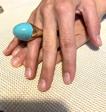 ENORME ANELLO A CUPOLA IN ARGENTO E SMALTO TURCHESE A FUOCO FIRMATO FRALEONI