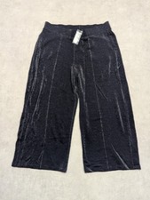 Pantaloni M&S donna UK 20 blu navy metallizzato gamba larga sera festa scintillante glam