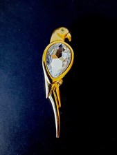 SPILLA PAPPAGALLO METALLO DORATO CON STRASS VINTAGE @ CM. 2,5 X 8,5 @