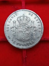 Spagna - 5 Pesetas 1885 - Alfonso XII° Moneta Restrike Magnetica. 