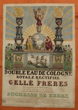 EAU DE COLOGNE 1830ca GELLÉ FRERES INSOLITO ANTICO POSTER PUBBLICITARIO ORIGINALE