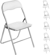 Set 6 Sedie Imbottite Pieghevoli Salvaspazio Sedia Struttura Metallo Bianc