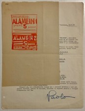 PAOLO CACCIA DOMINIONI LETTERA AUTOGRAFA+DISEGNO LANCIO DEL LIBRO TAKFIR ALAMEIN