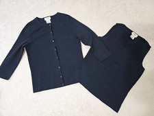 TALBOTS canotta donna 2 pezzi classica twinset nera in maglia e cardigan con bottoni taglia S