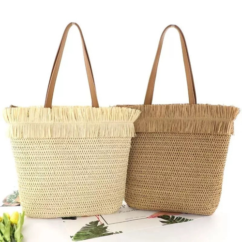 Borsa shopper paglia - paglia, frange