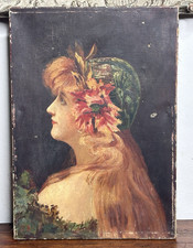 Antico quadro  -Olio su tela -Ritratto donna - liberty - primi '900