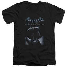 T-shirt Batman Arkham Origins gatto arroccato uomo slim fit scollo a V nera