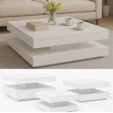 Tavolino da Caffè Rotante Bianco Moderno 360° Girevole Quadrato Arredo Soggiorno