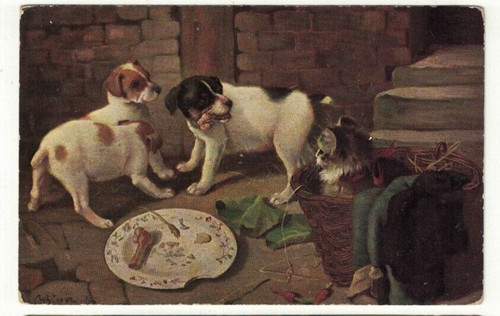 Artist drawn postcard dogs - drawn,
