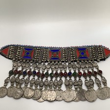 Collana girocollo vintage afghana Kuchi tribale con frange