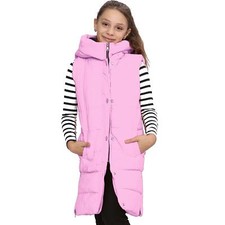 Kids Girls Oversized Pink Gilet Long Line Style Jacket Long Sleeveless Coat