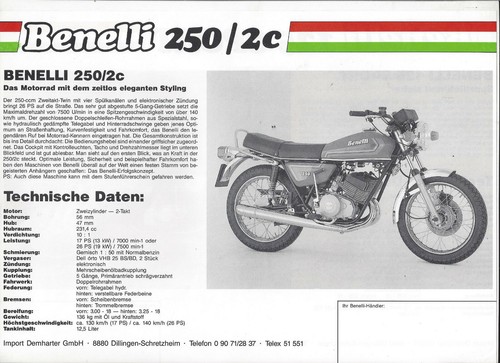 Brochure depliant benelli - brochure, 250