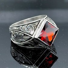 Anello Uomo Argento Rubino