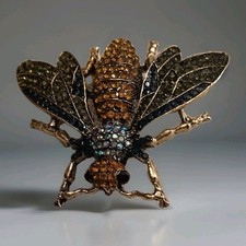 Nuova spilla ape scintillante pavè di strass colore blu aurora boreale e bronzo