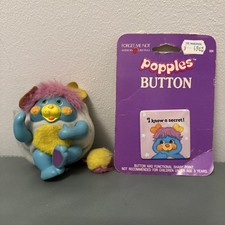 Vintage 1985 Mattel POCKET POPPLES PC piuttosto cool peluche giocattolo morbido mini e pulsante
