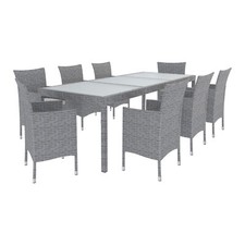 Set di mobili 8 sedie impilabili e 1 tavolo rettangolare ripiano in vetro grigio