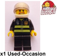 Lego Figurina Minifig City Pompiere Uomo Nero Casco Bianco Barba Usato Tf