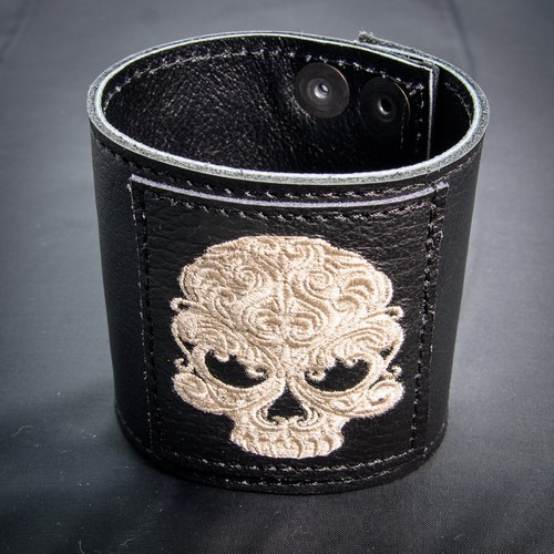 Bracciale pelle con ricamo - pelle,